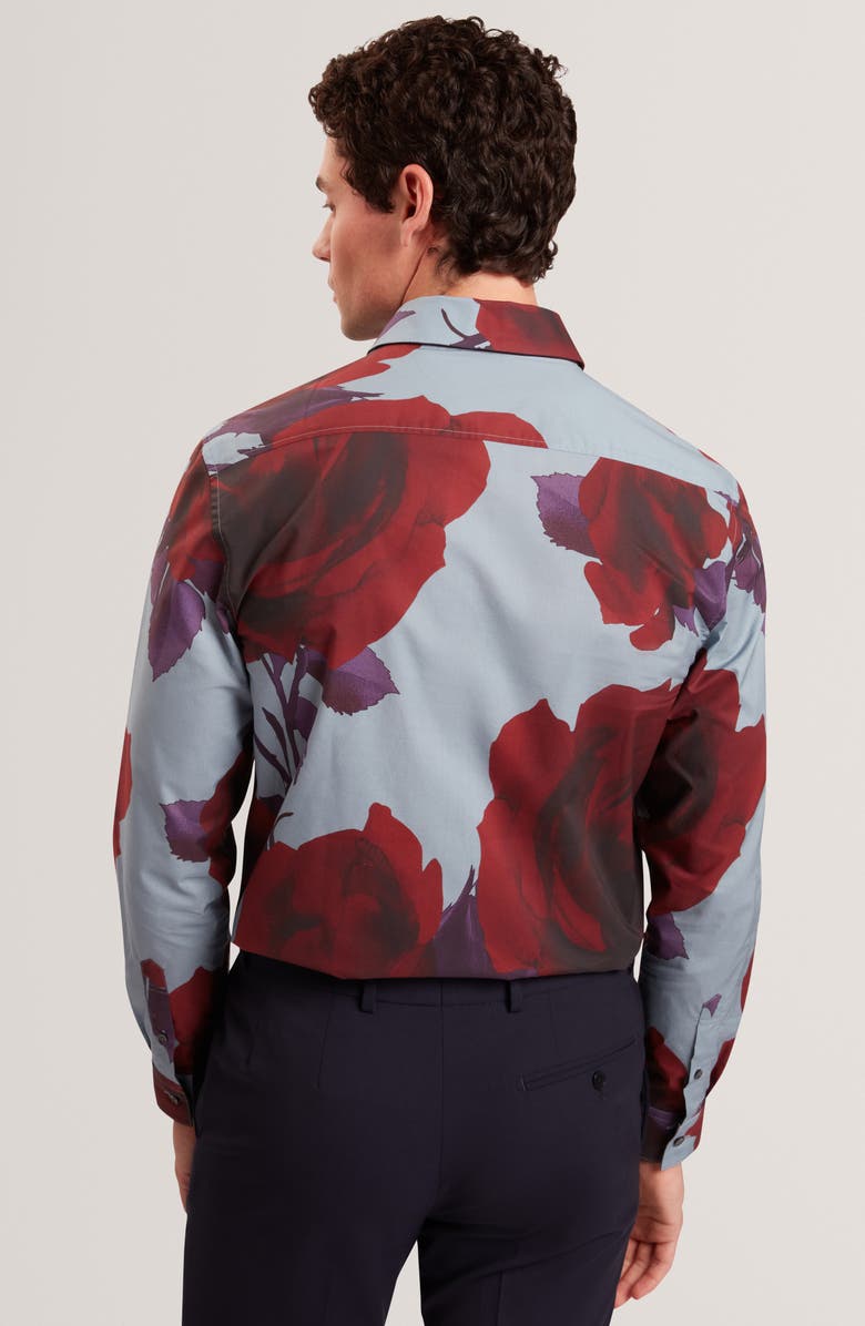 Ted Baker Givira Print Cotton Button-Up Shirt, Alternate, color, Teal-Blue