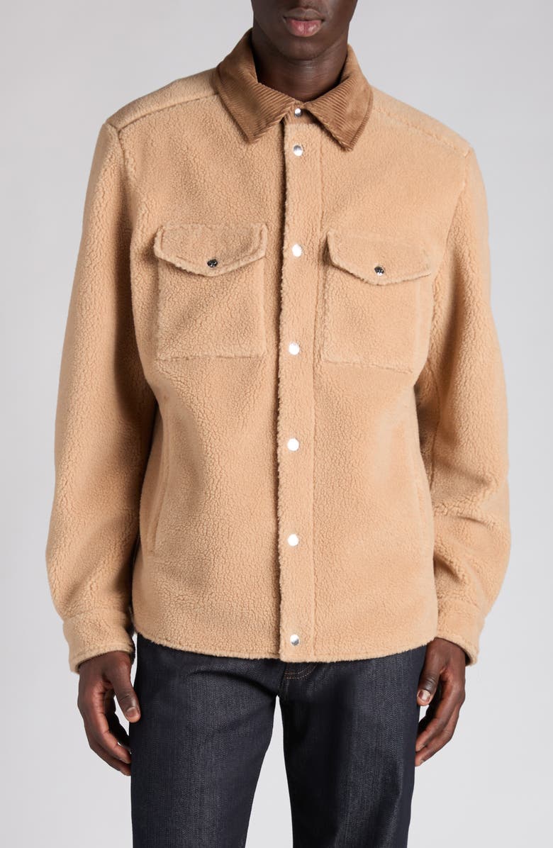 Moncler High Pile Fleece Shirt Jacket, Main, color, Latte