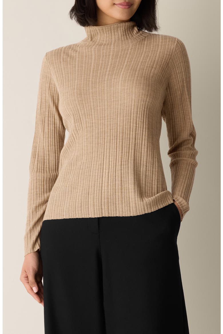 Rib Turtleneck Wool Sweater, Main, color, BISCUIT