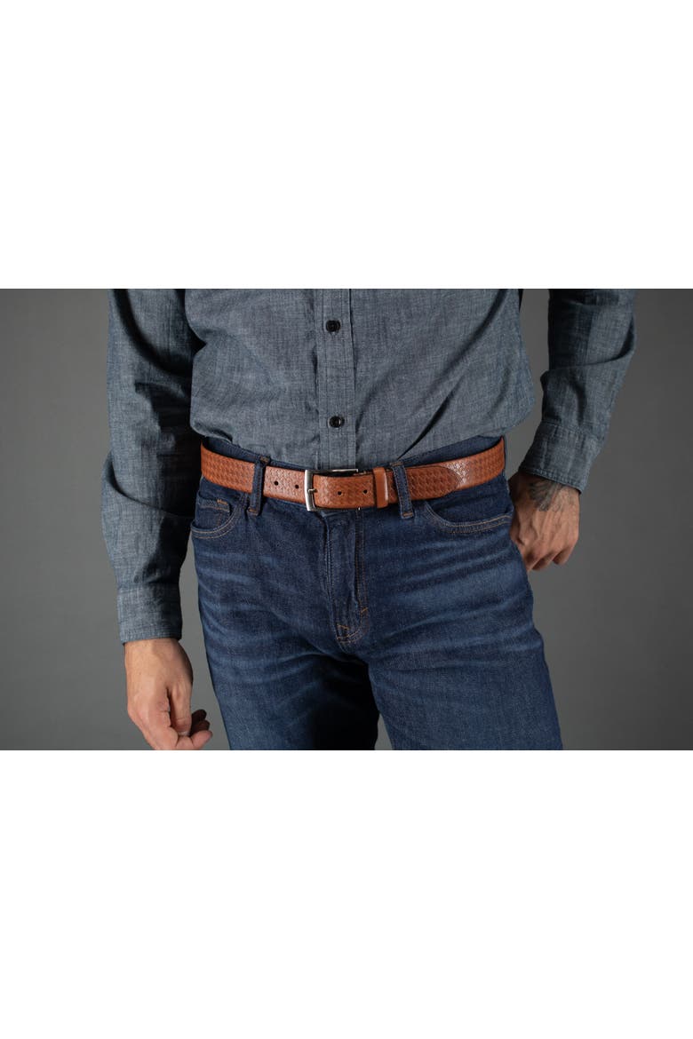 Watson Houndstooth Embossed 35mm Leather Belt, Alternate, color, Cognac