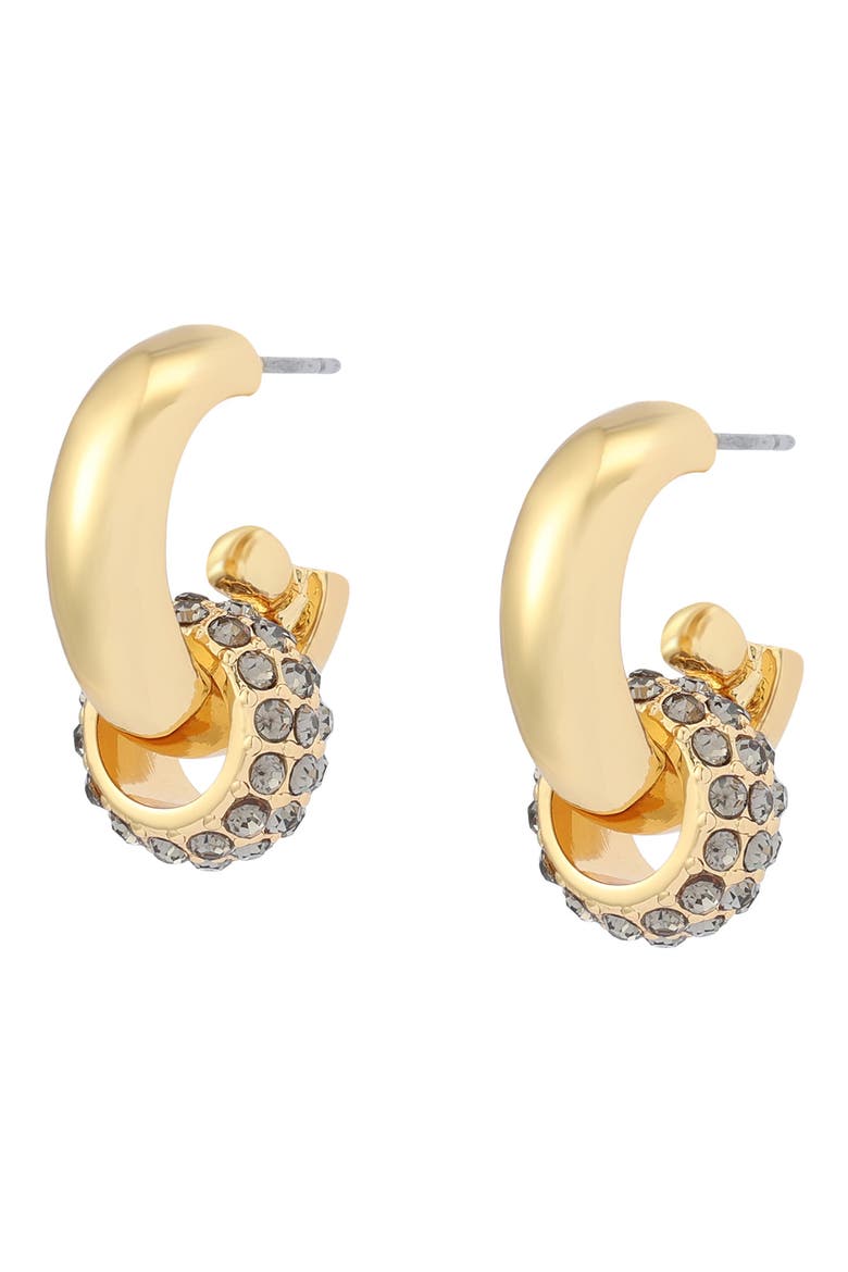 Rondelle Pavé Huggie Hoop Drop Earrings, Alternate, color, GOLD/ CRYSTAL