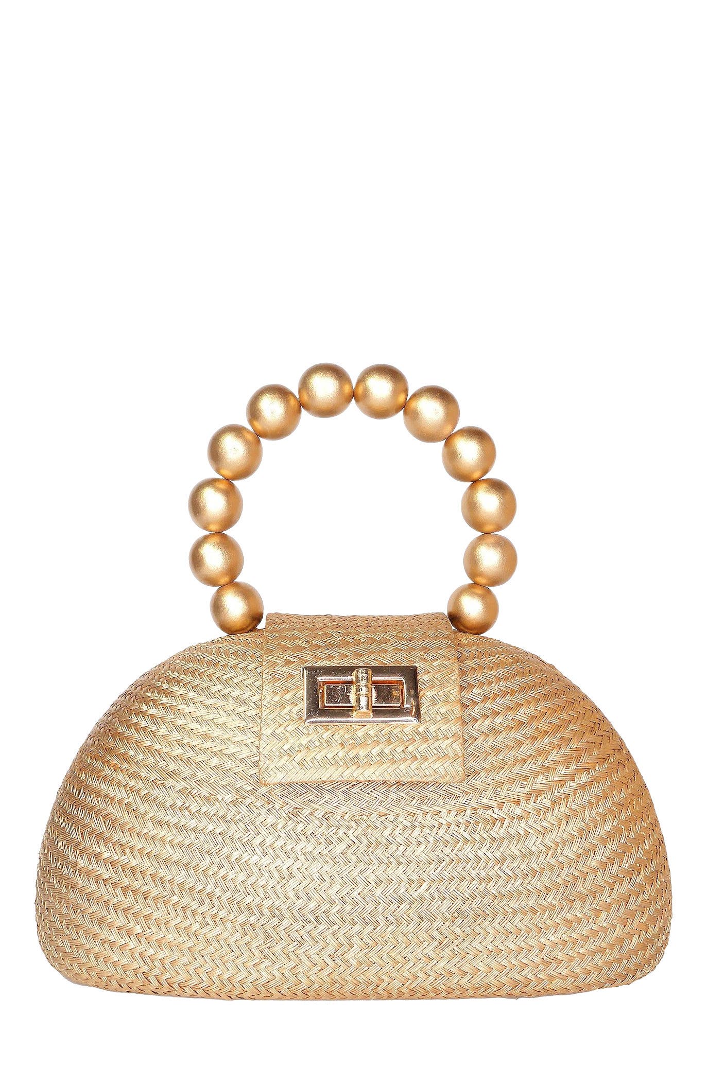 Soli 
Sun THE ORLA Woven Straw 
Wooden Bead Statement Clutch Bag, Main, color, Gold