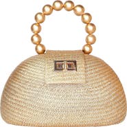 Soli & Sun THE ORLA Woven Straw & Wooden Bead Statement Clutch Bag