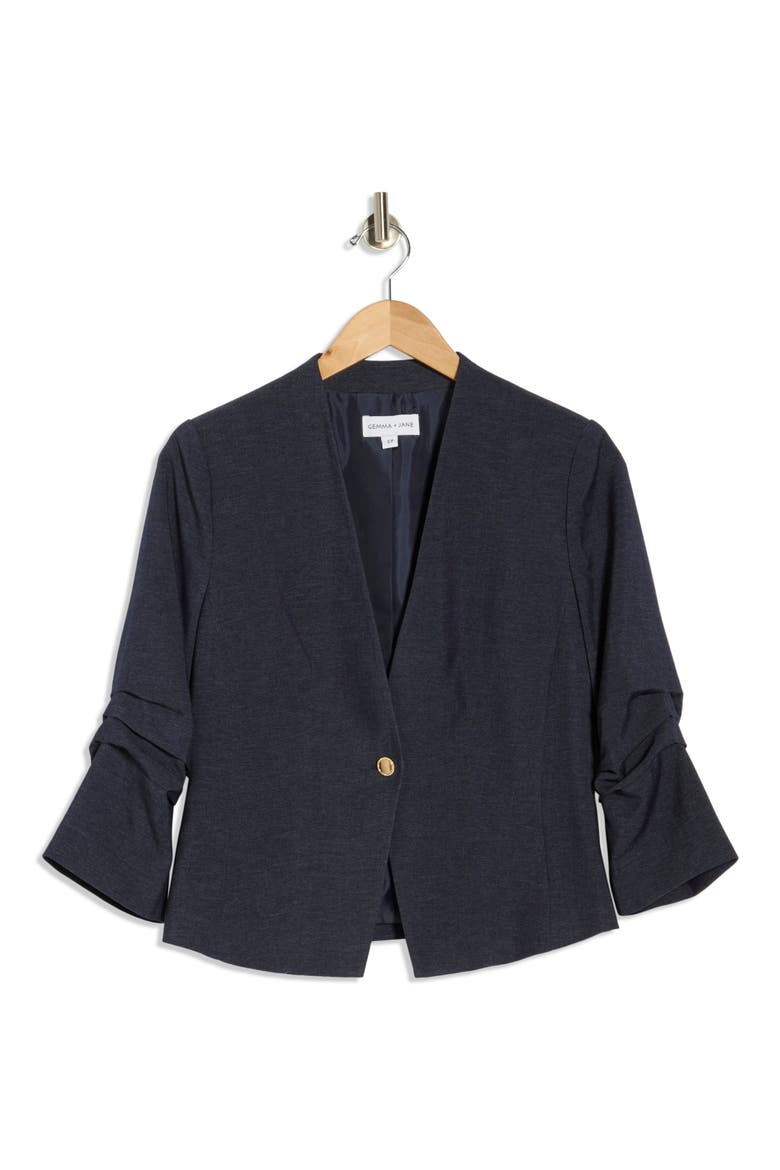 Ruched Sleeve One-Button Blazer, Alternate, color, INDIGO BLUE