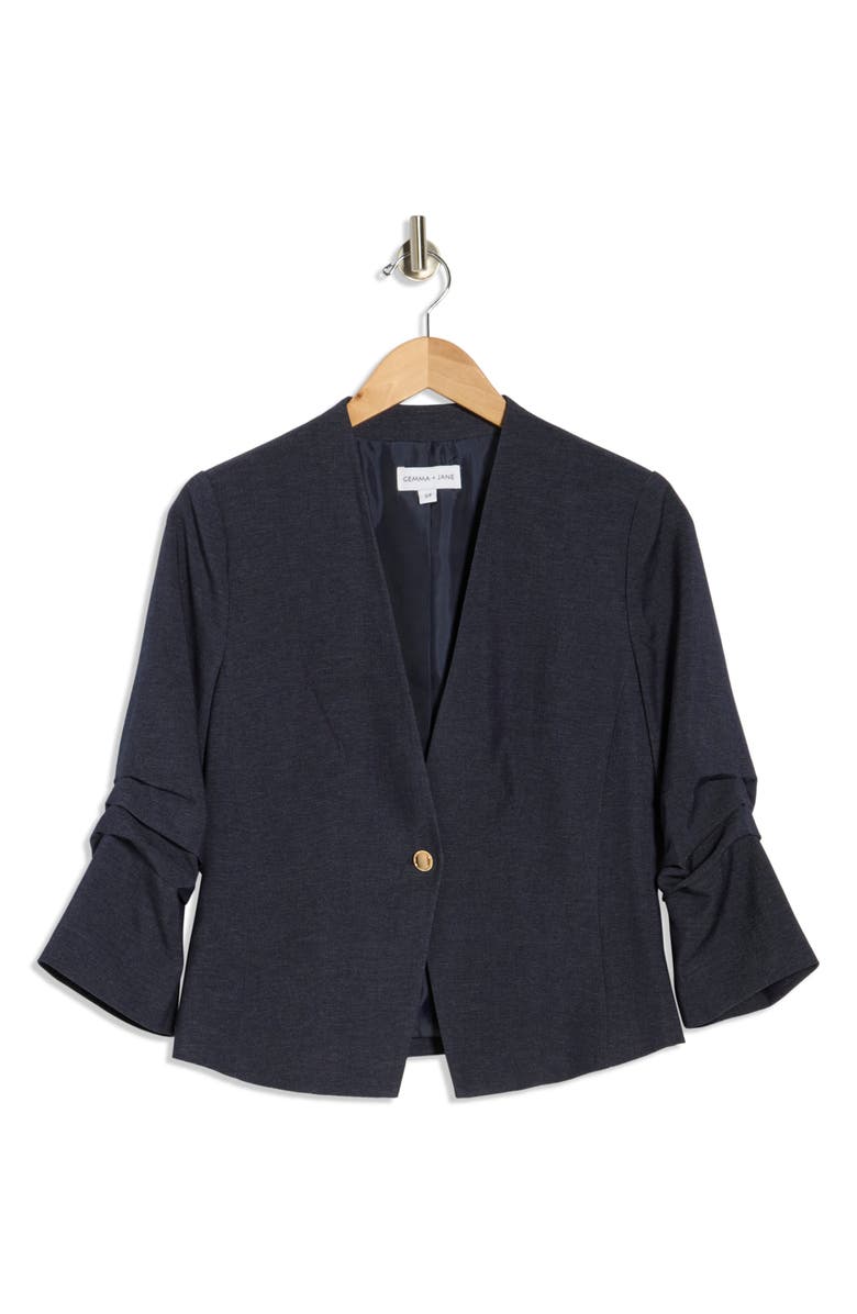 Gemma + Jane Ruched Sleeve One-Button Blazer, Alternate, color, Indigo Blue
