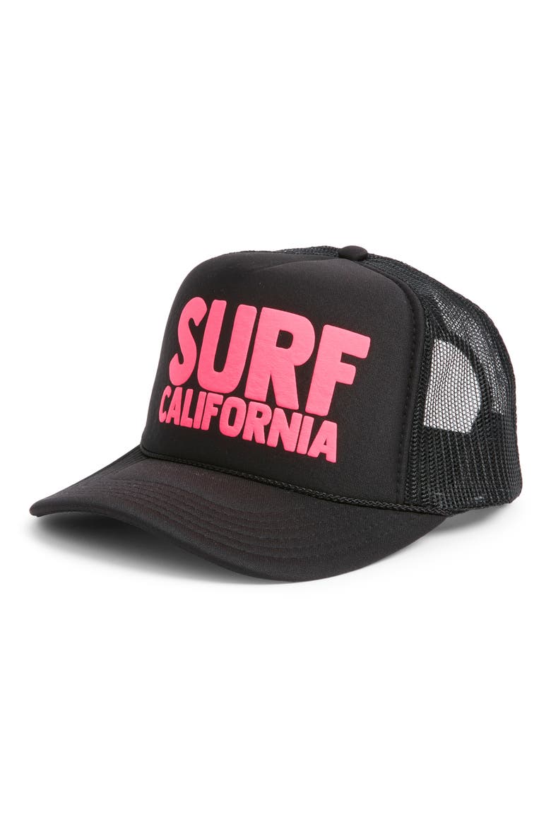 Surf California Trucker Hat, Main, color, BLACK