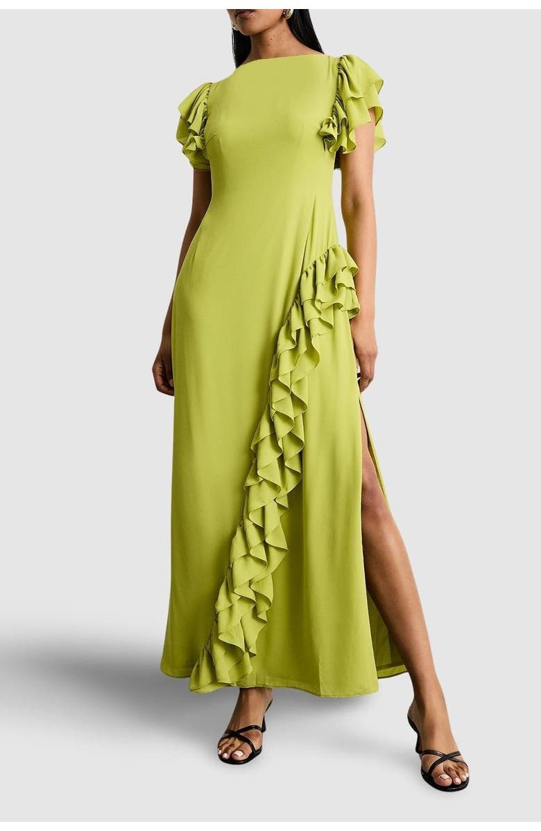 Warehouse Side Split Ruffle Detail Maxi Dress, Alternate, color, Lime