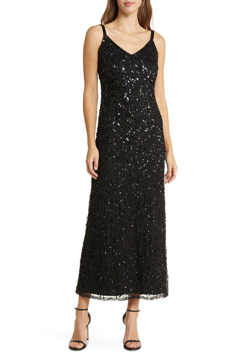 Pisarro Nights Beaded Cocktail Dress with Bolero, Alternate, color, Black