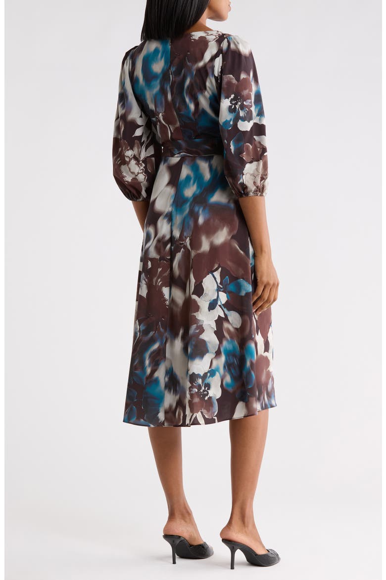 Balloon Sleeve Faux Wrap Midi Dress, Alternate, color, CHOC PLUM