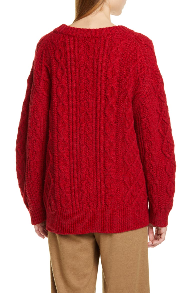 Cable Merino Wool & Cashmere Blend Sweater, Alternate, color, CHERRY
