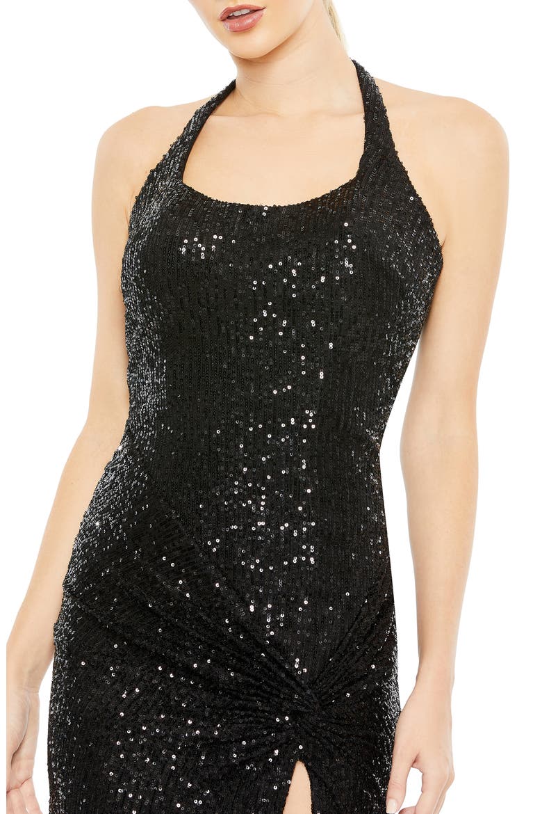 Sequin Halter Neck Evening Gown, Alternate, color, BLACK