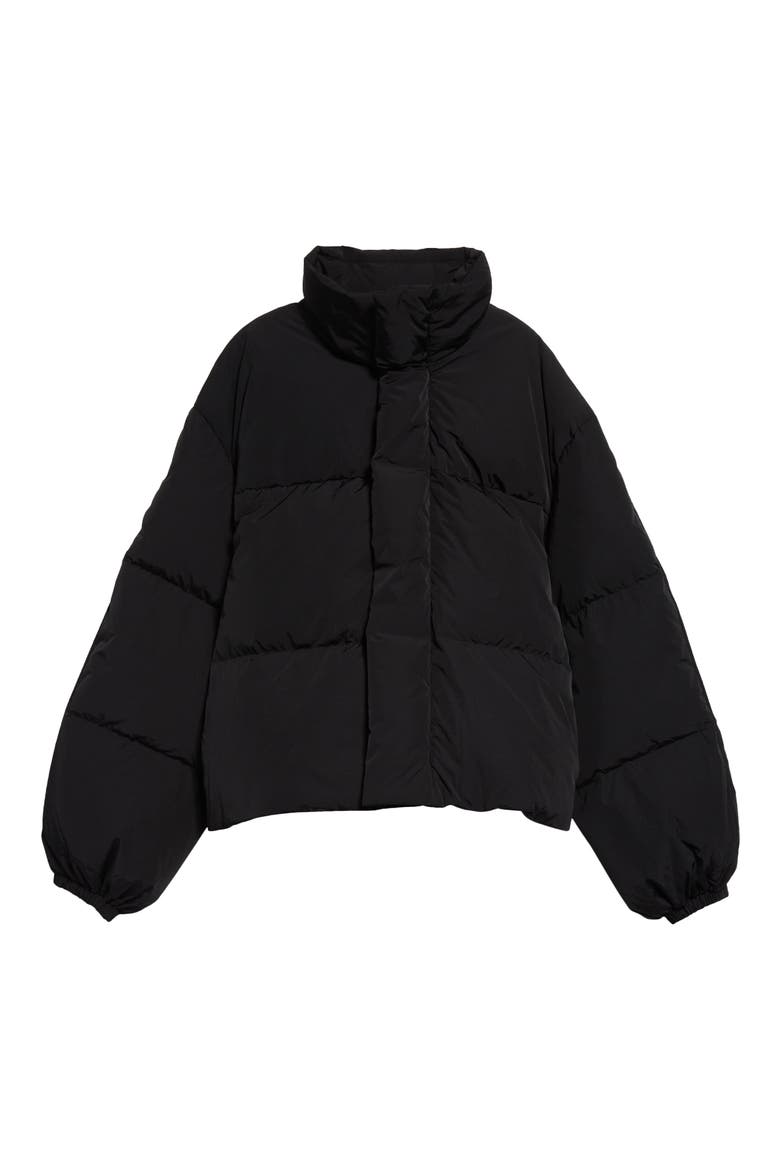 Sprayed Print Down Puffer Jacket, Alternate, color, BLACK