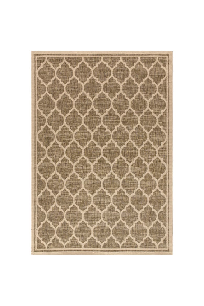 Trebol Moroccan Trellis Textured Weave Indoor/Outdoor Area Rug, Main, color, Brown/Beige