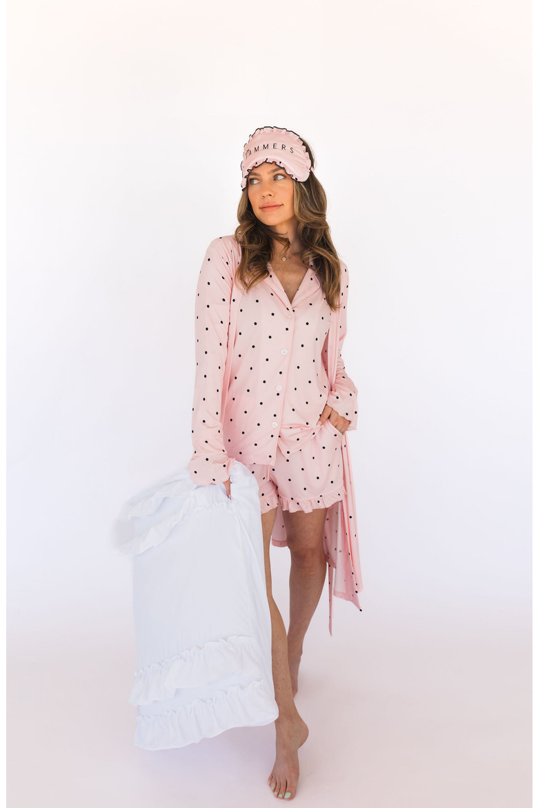 Blush Polka Dot Long Sleeve Short Set, Alternate, color, Blush Polka Dot