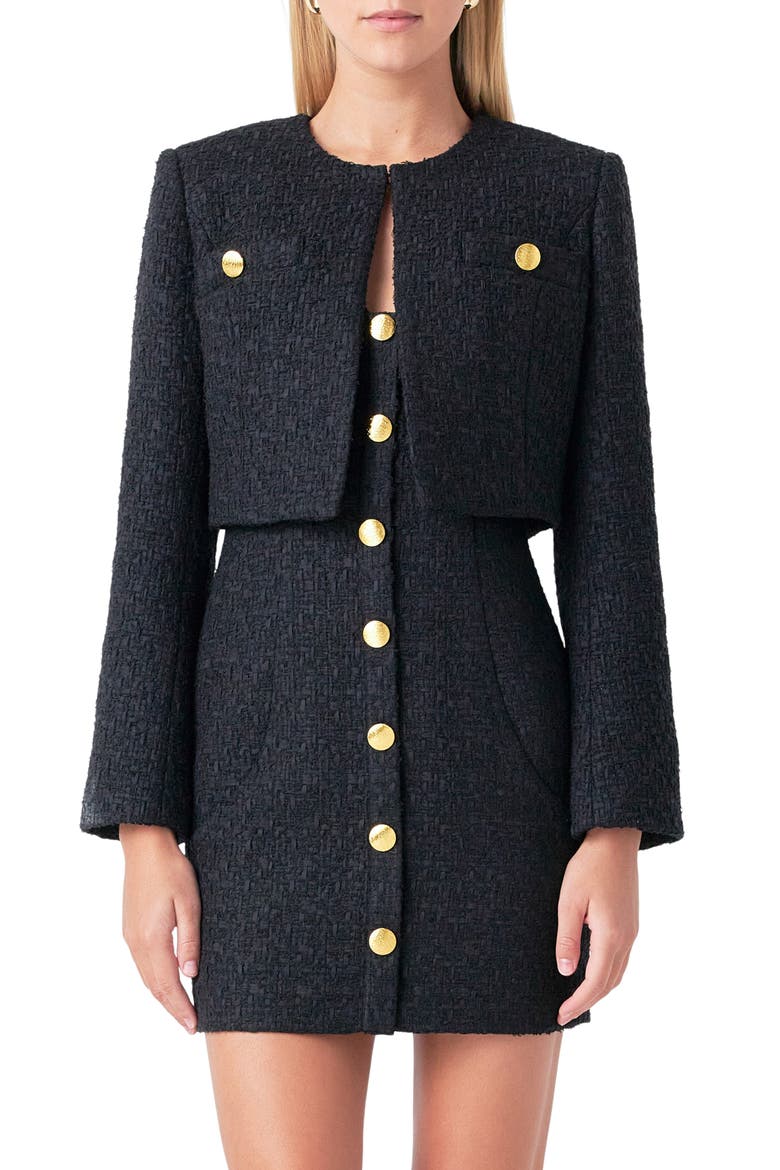 Crop Tweed Jacket, Main, color, BLACK