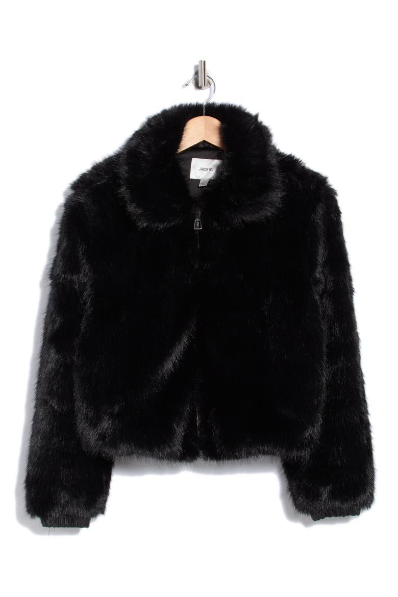 Faux Fur Crop Jacket, Main, color, BLACK