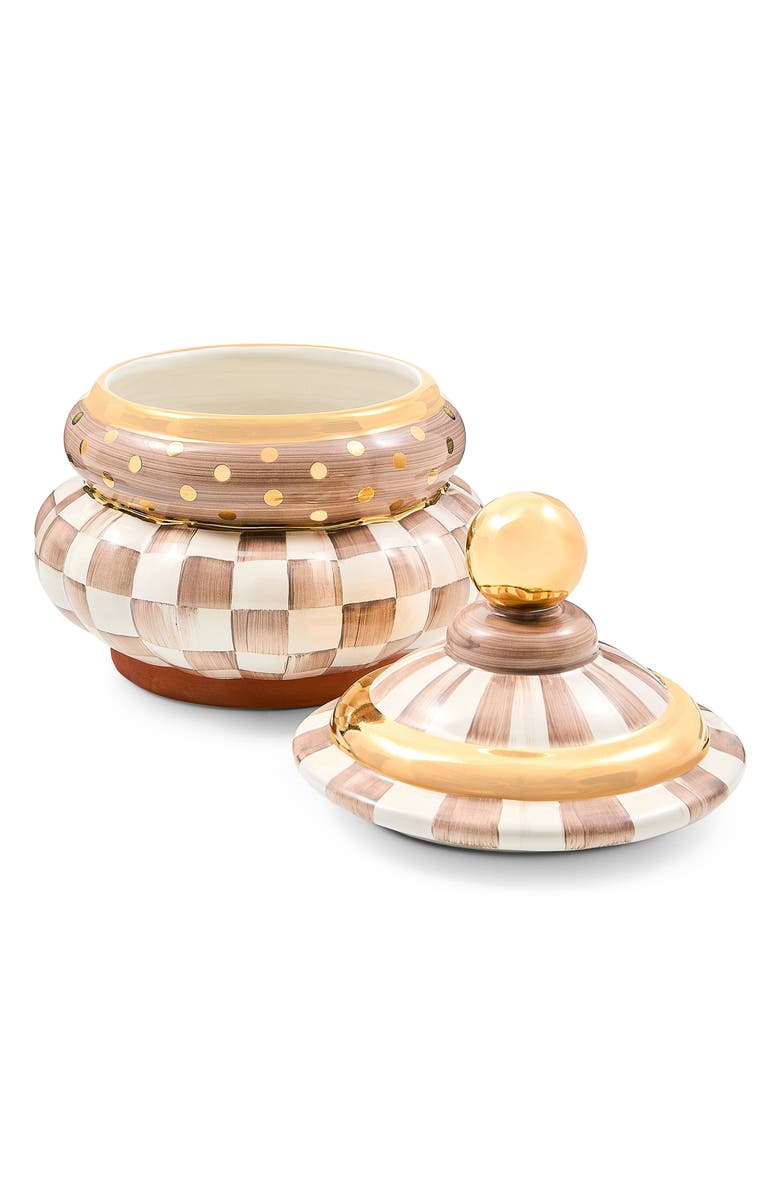 MACKENZIE CHILDS Mocha Check Ceramic Groovy Canister, Alternate, color, Mocha