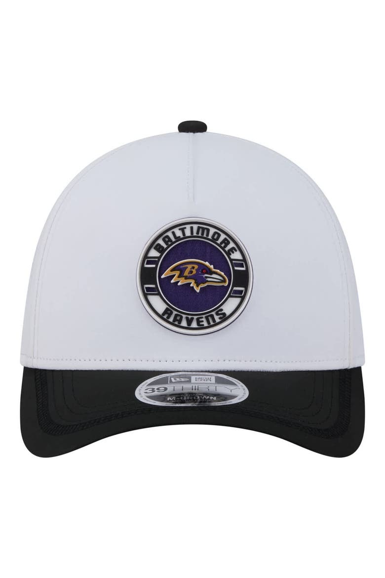 Men's New Era White/Black Baltimore Ravens Patch 39THIRTY A-Frame M-Crown Perforated Flex Hat, Alternate, color, White