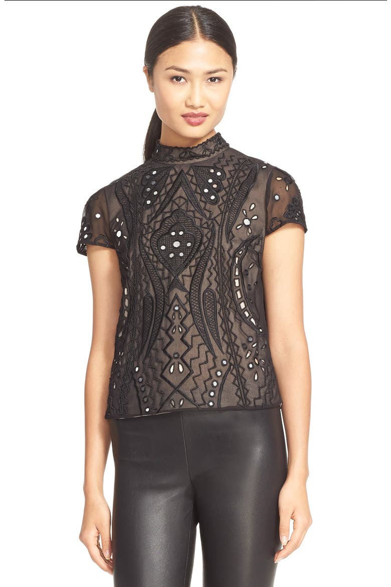 'Viktoria' Embellished Blouse, Main, color, BLACK