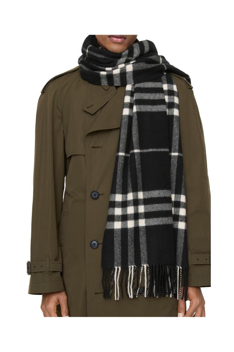 Wide Check Cashmere Scarf, Alternate, color, Black/calico beige