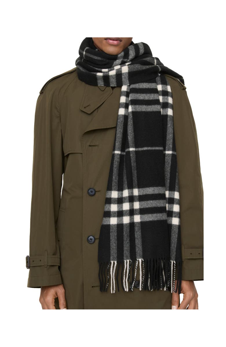 Burberry Wide Check Cashmere Scarf, Alternate, color, Black/Calico