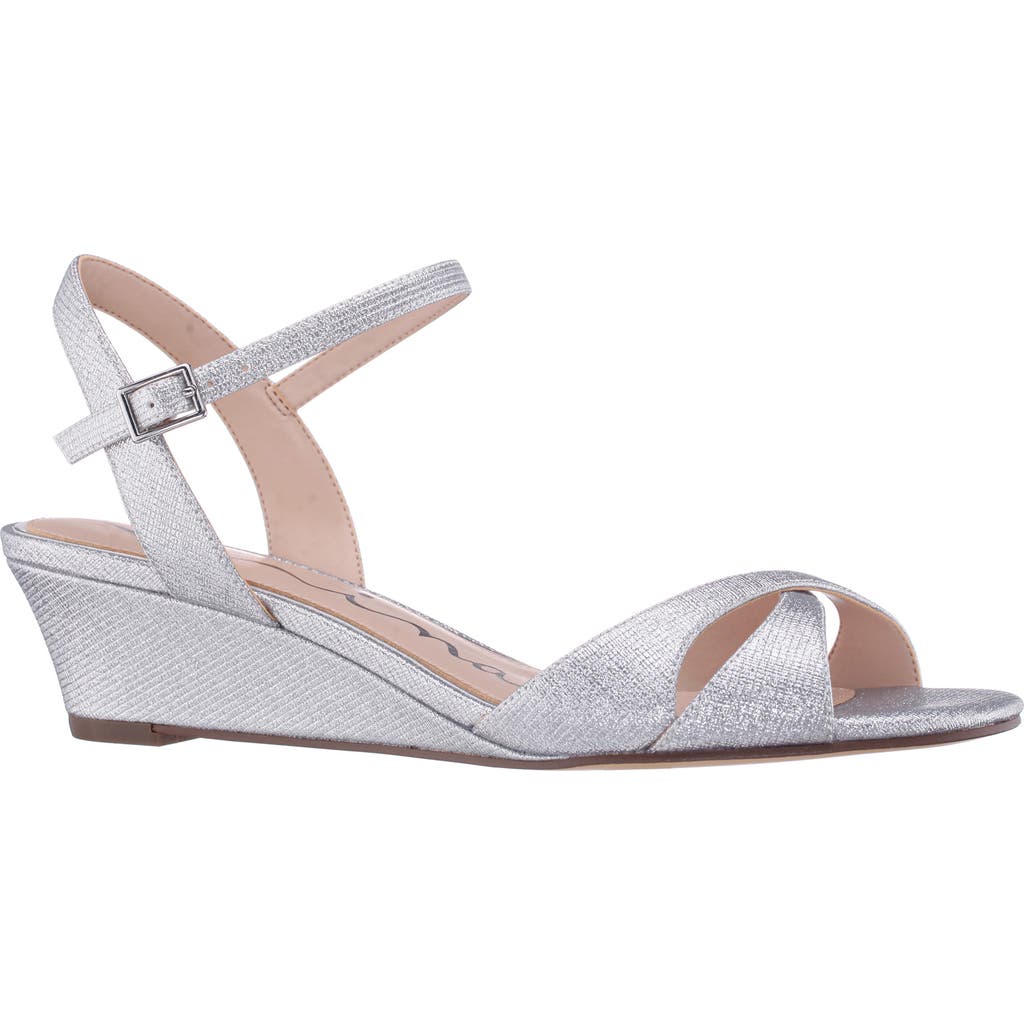Nina Flora Ankle Strap Wedge Sandal In Silver