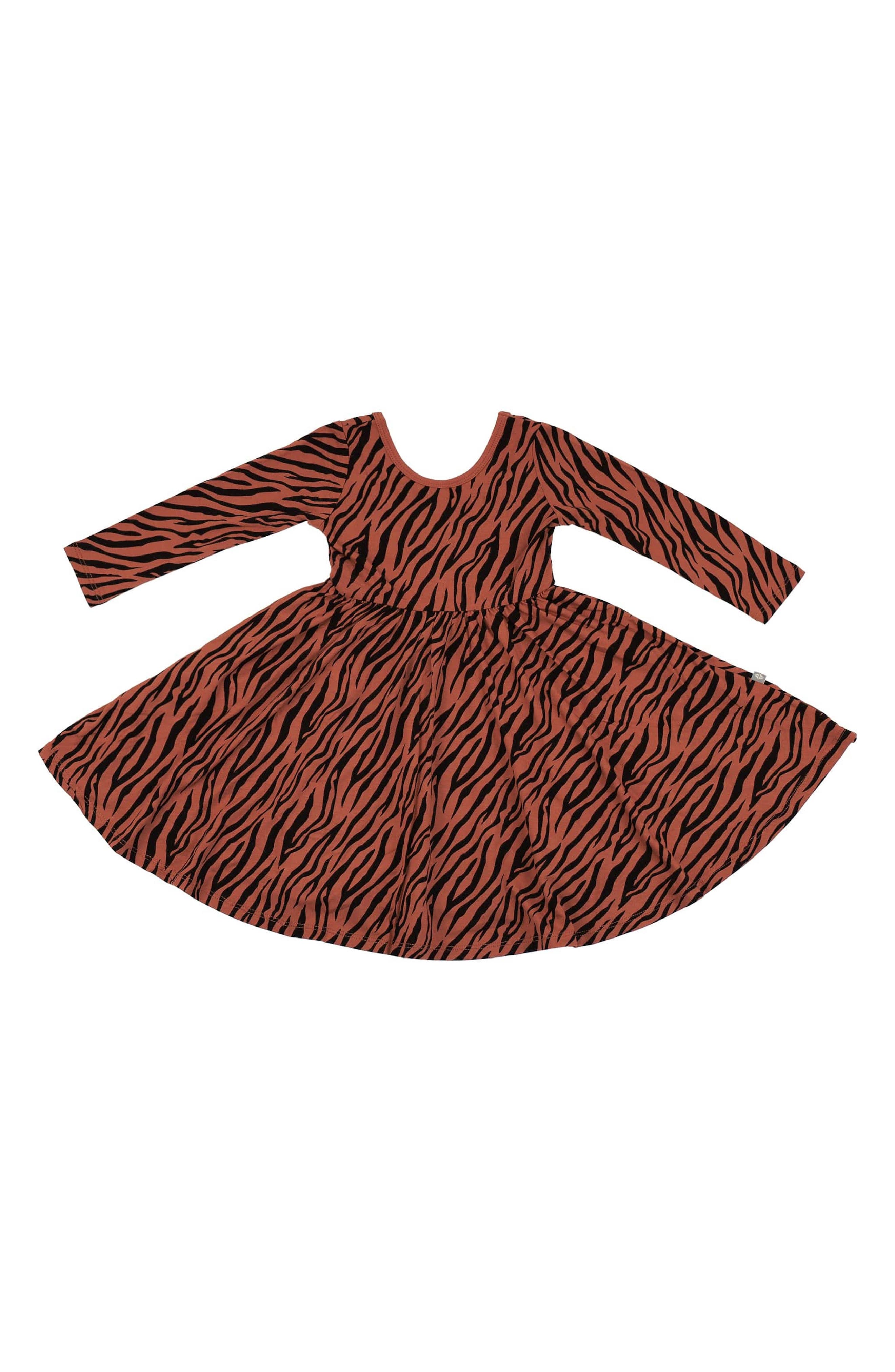 Kyte BABY Kids' Tiger Print Twirl Long Sleeve Dress