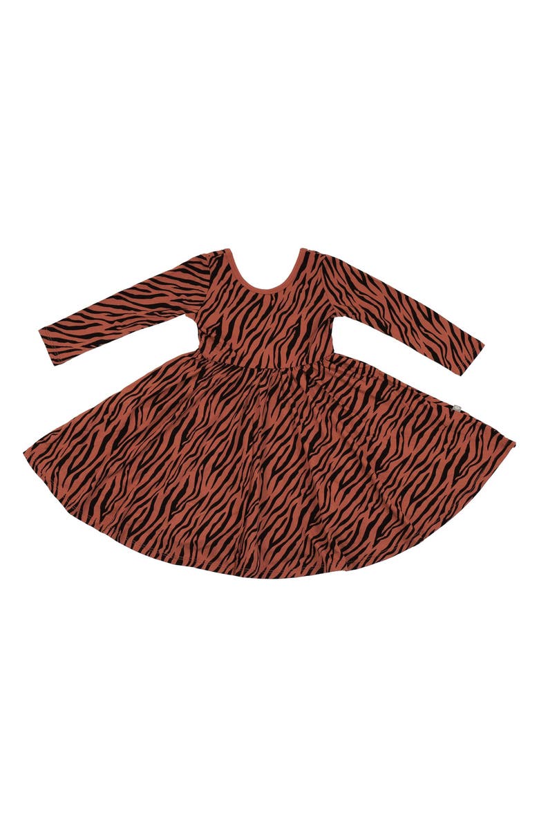 Kyte BABY Kids' Tiger Print Twirl Long Sleeve Dress, Main, color, Rust Tiger
