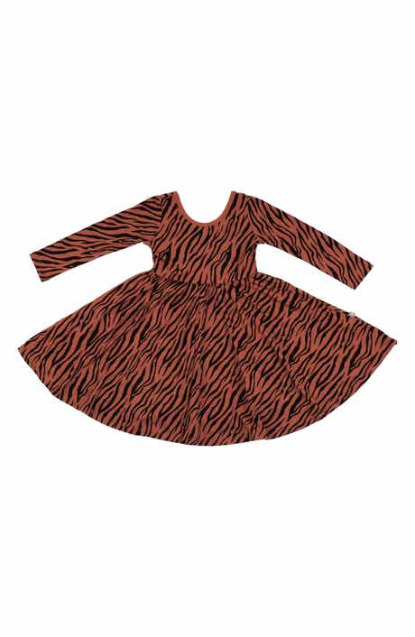 Kyte BABY Kids' Tiger Print Twirl Long Sleeve Dress