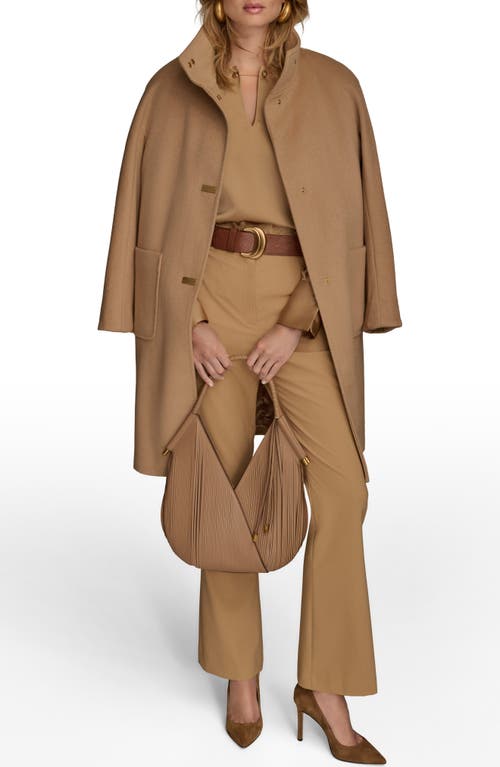 Donna Karan New York Convertible Collar Wool Blend Coat In Brown