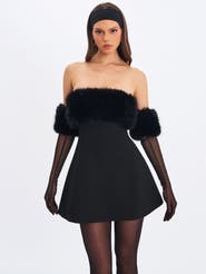 Miss Circle Evelyn Faux Fur-Trimmed Mini A-Line Dress