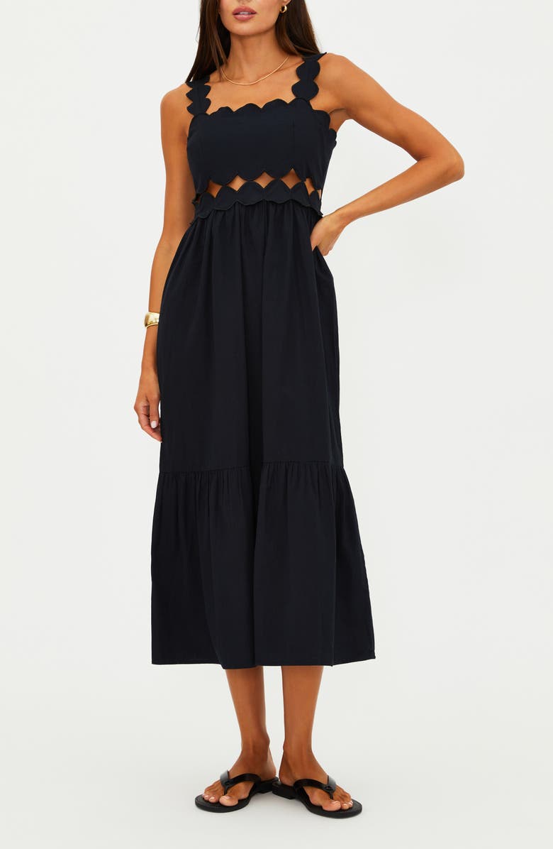 Beach Riot Campbell Scallop Cutout Cotton Cover-Up Sundress, Main, color, Black