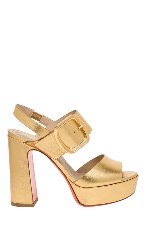 Women's laminated leather high-heel sandal