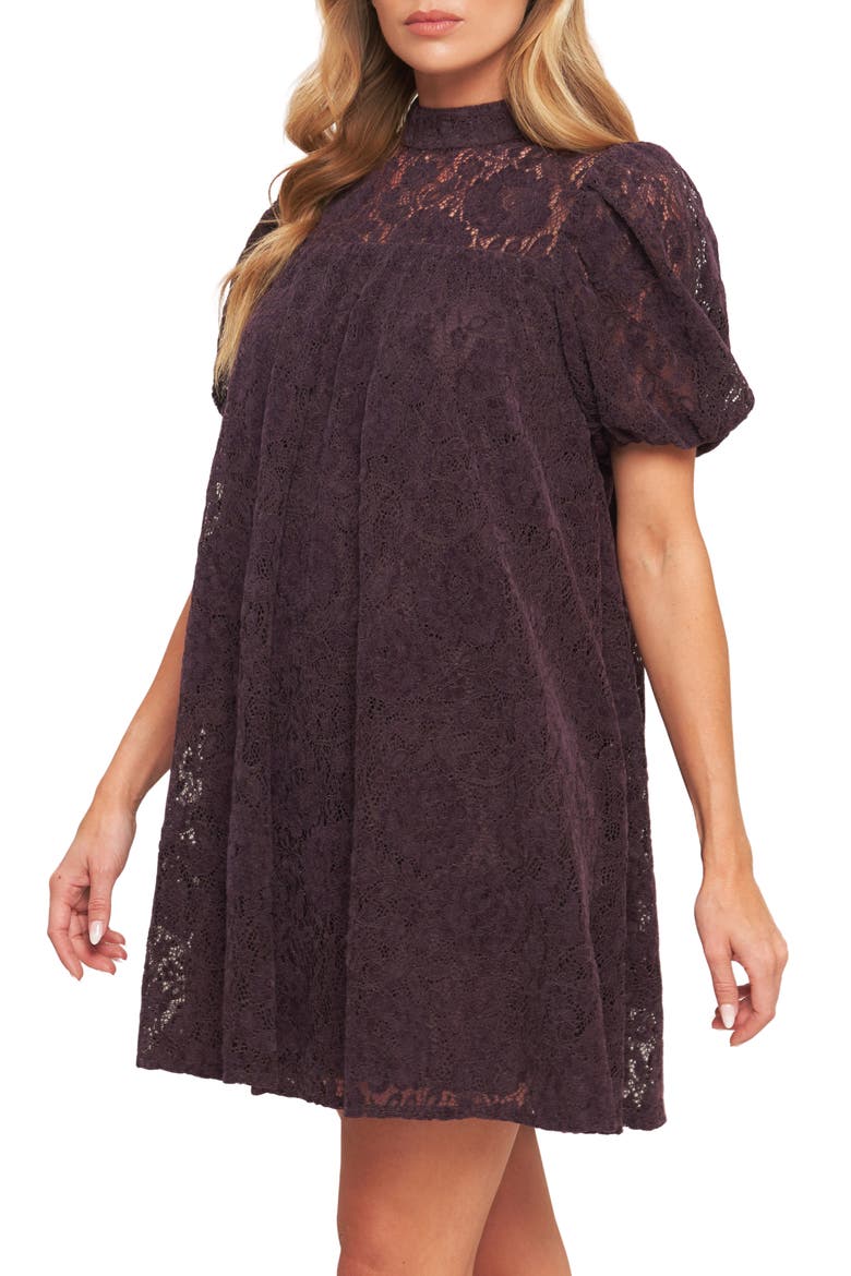 Puff Sleeve Babydoll Minidress, Alternate, color, WINE
