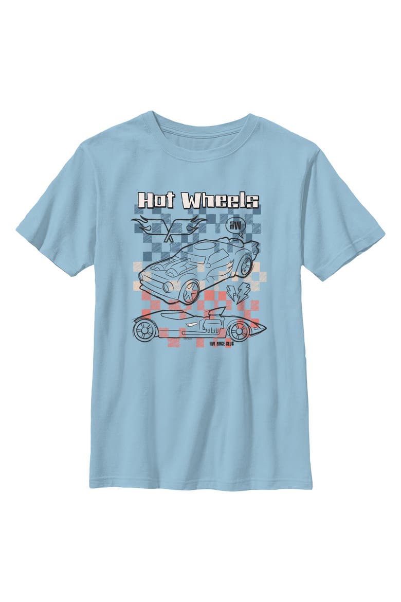 Boy's Hot Wheels HW Checkered Blueprint  Graphic T-Shirt, Main, color, Light Blue