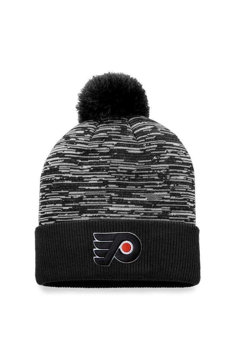 FANATICS Men's Fanatics Branded Black Philadelphia Flyers Defender Cuffed Knit Hat with Pom, Main, color,