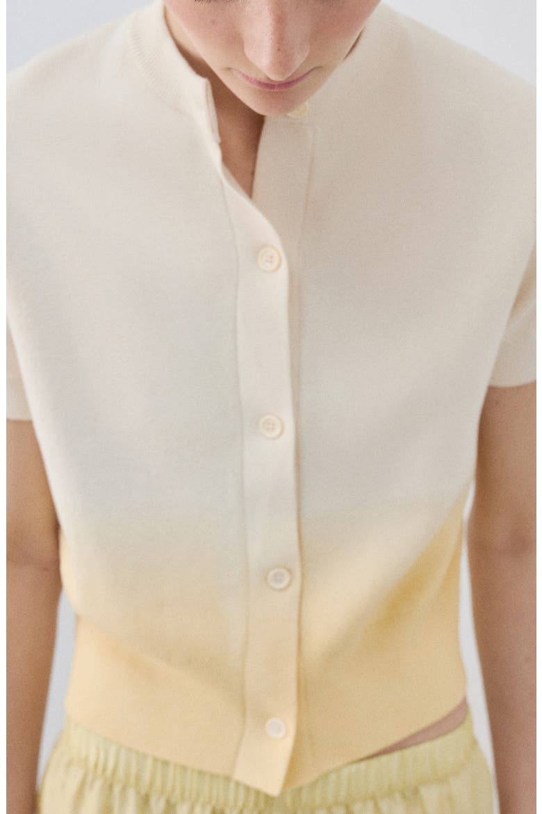 Gradient Short Sleeve Cotton Cardigan, Alternate, color, PASTEL YELLOW