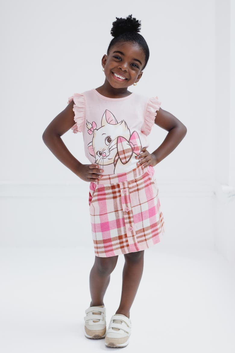 The Aristocats Marie 2-Piece T-Shirt and Plaid Skirt Set, Alternate, color, Marie Pink