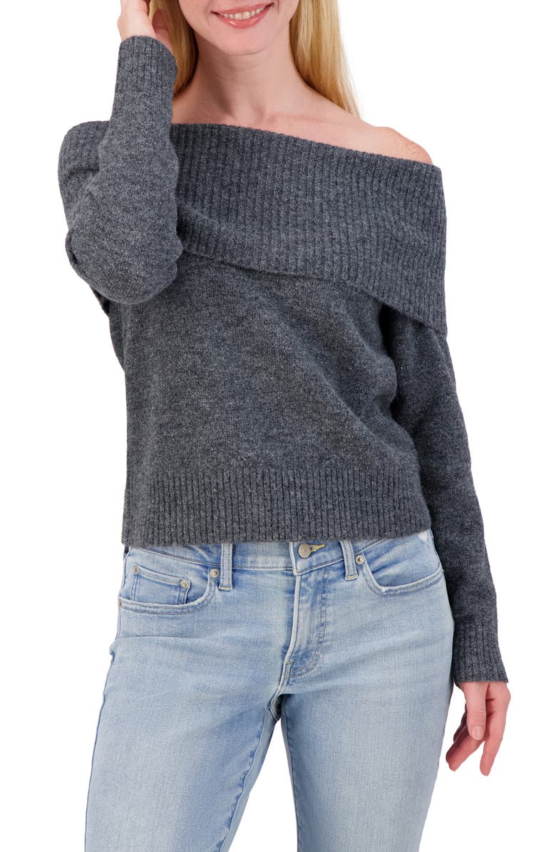 Lucky Brand Off-the-Shoulder Sweater, Main, color, Charcoal Heather
