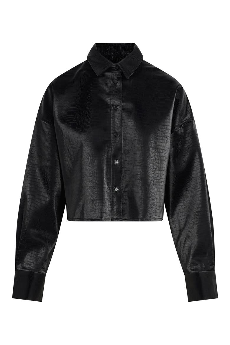 The Crop Oversize Faux Leather Shirt, Alternate, color, SAVANNAH