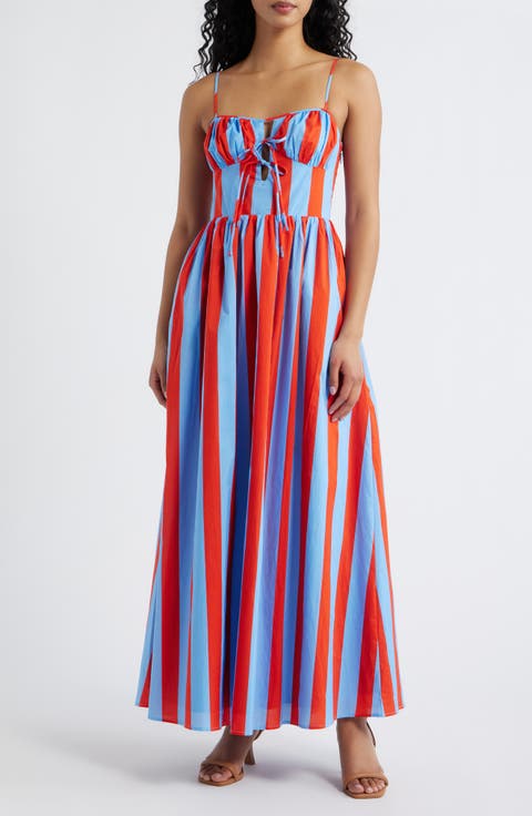 Primo Lace Back Stripe Sleeveless Maxi Dress