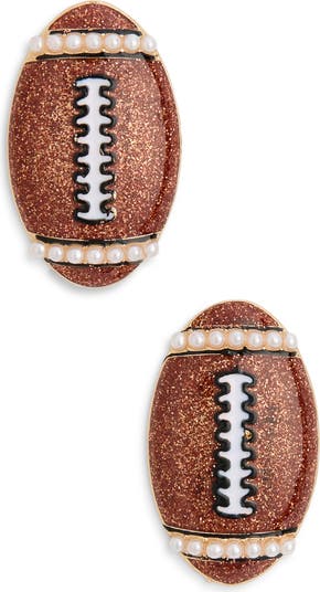 Faux Pearl Enamel Football Stud Earrings