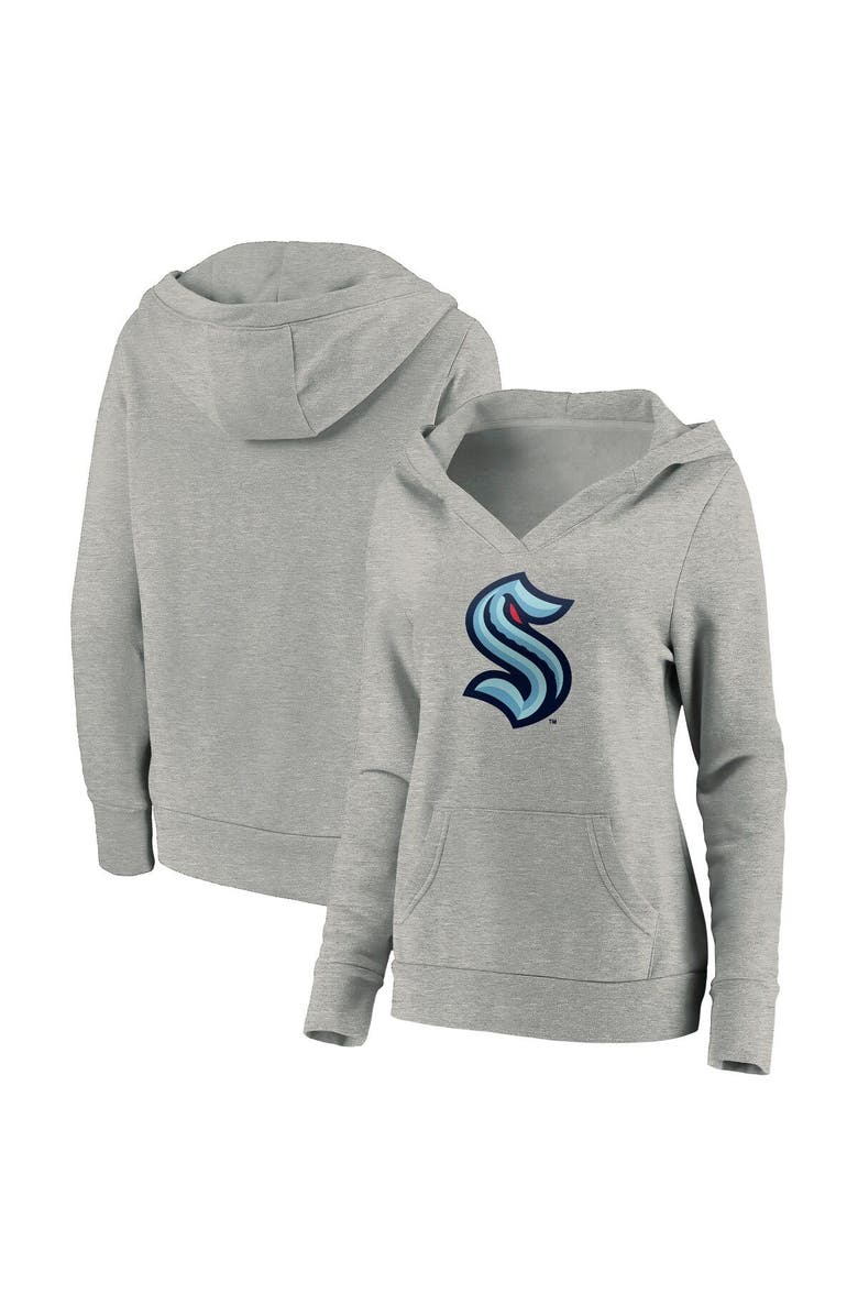 FANATICS Women's Fanatics Branded Heather Gray Seattle Kraken Primary Logo Pullover Hoodie, Main, color, 