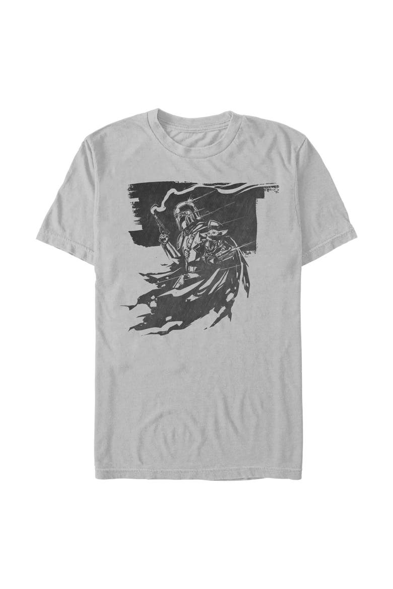 Mens Star Wars The Mandalorian and Grogu Din Djarin and The Child Powerful Scene T Shirt, Main, color, Ice Grey