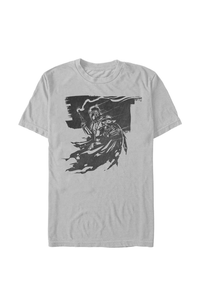 Star Wars: The Mandalorian and Grogu Men's Star Wars The Mandalorian and Grogu Din Djarin and The Child Powerful Scene Graphic T-Shirt, Main, color, Ice Grey