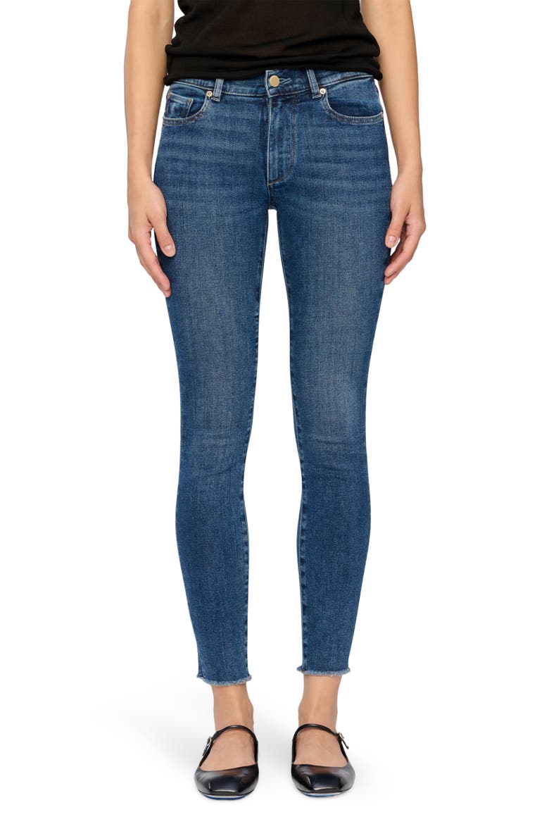 Florence Instasculpt Frayed Ankle Mid Rise Skinny Jeans, Main, color, LT SEACLIFF