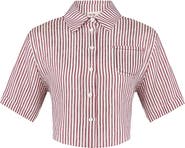 PCFG Pure Linen Free Heaven Red Striped Crop Shirt