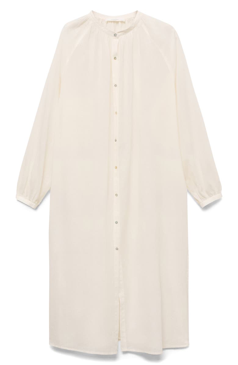 MANGO Long Sleeve Cotton Nightgown, Main, color, Ivory White