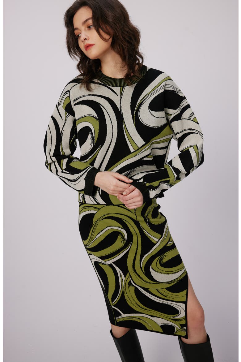 Tierna Swirl Crewneck Sweater, Alternate, color, CASS TAPE SHADOW GN HUGE/BLK