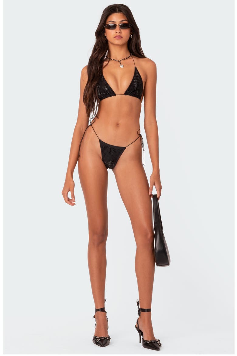 Shimmer Rhinestone Side Tie Bikini Bottoms, Alternate, color, BLACK